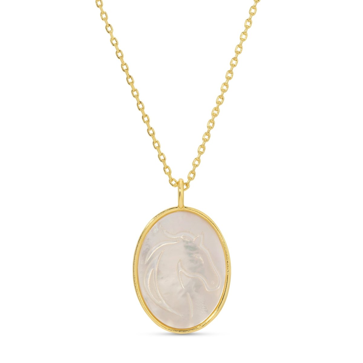 Horse Etched Shell Pendant Necklace - Splendid Iris