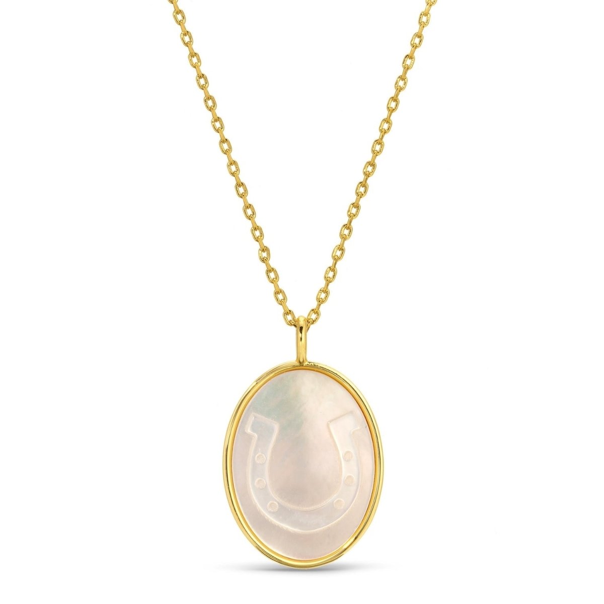 Horseshoe Etched Shell Oval Pendant Necklace - Splendid Iris