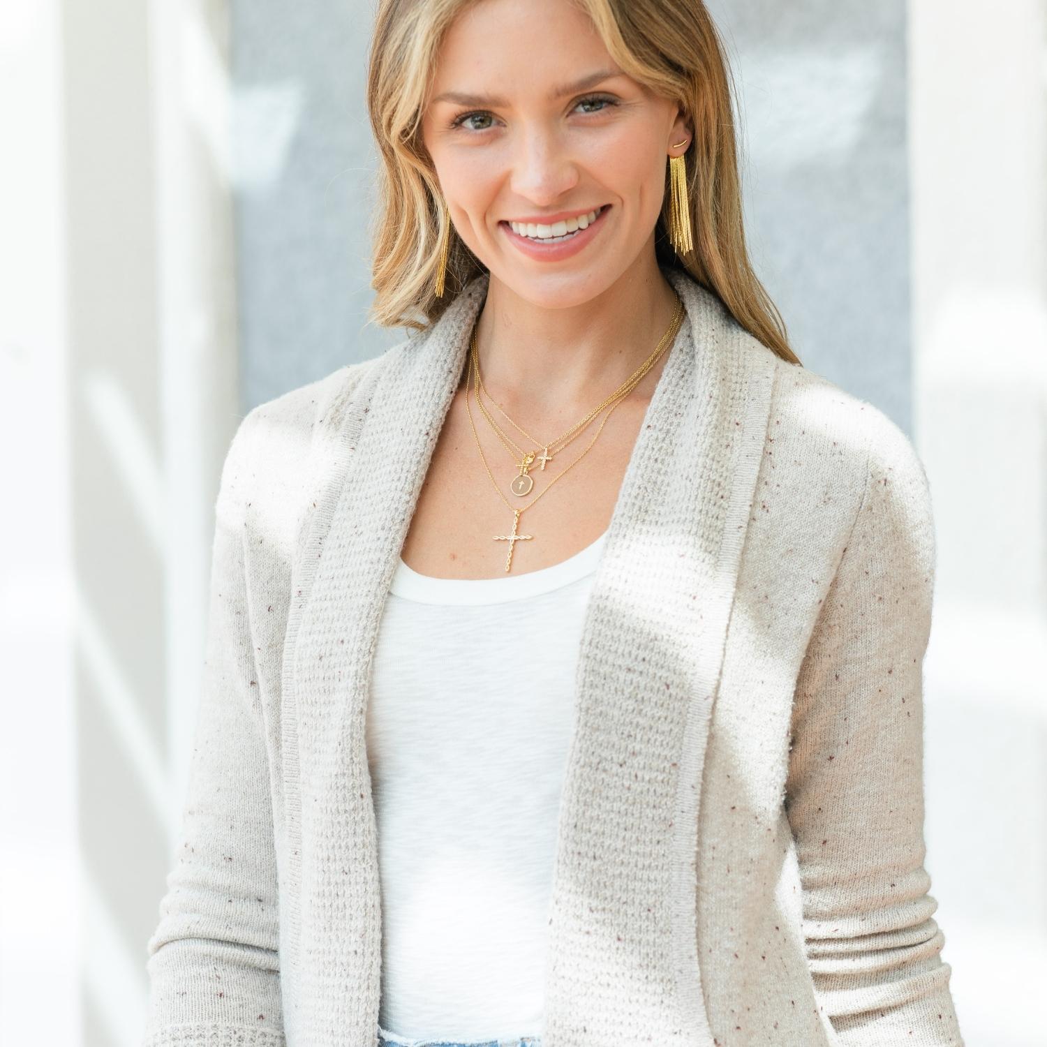 Large CZ Cross Pendant Necklace - Splendid Iris