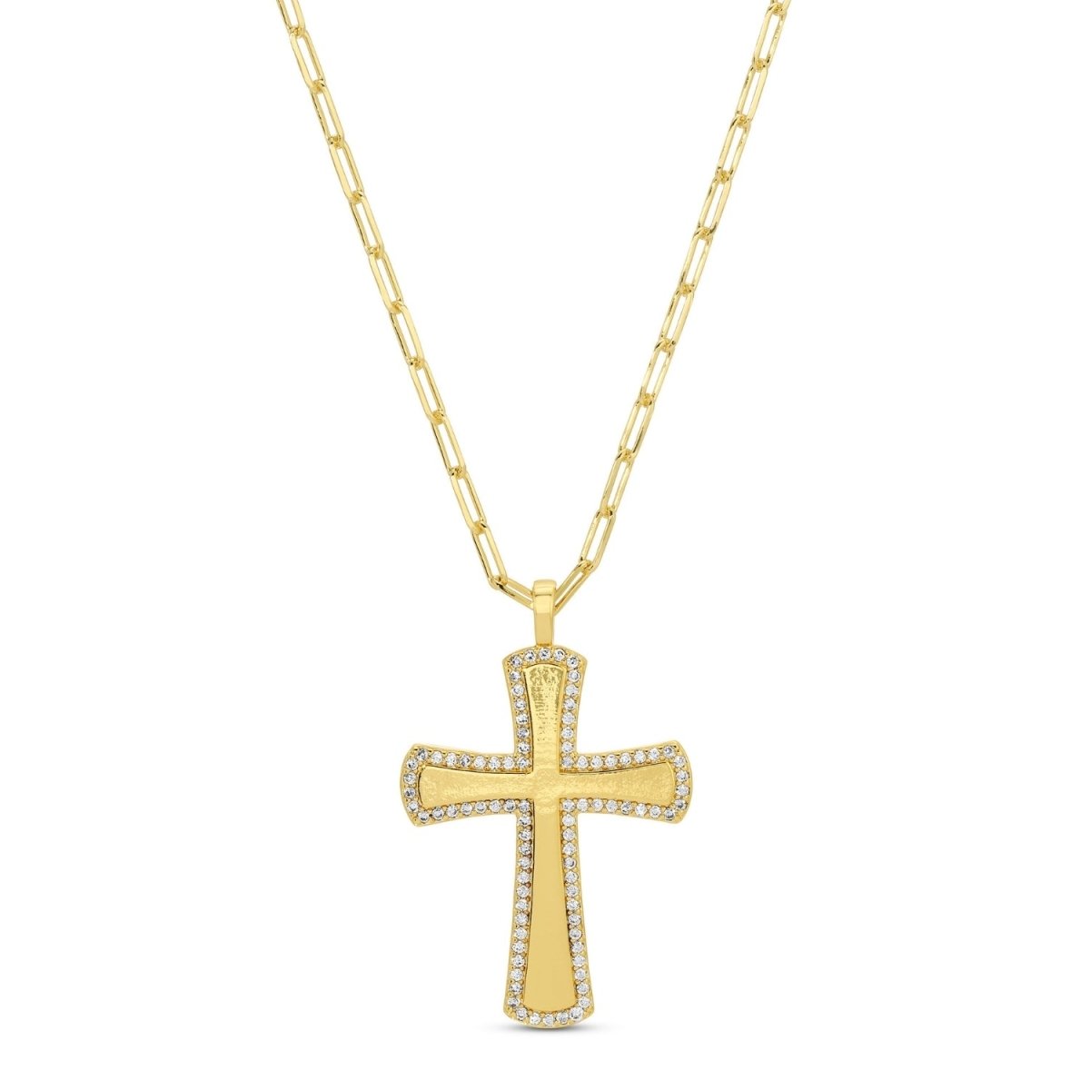 Large Pave Accented Cross on Paperclip Chain - Splendid Iris