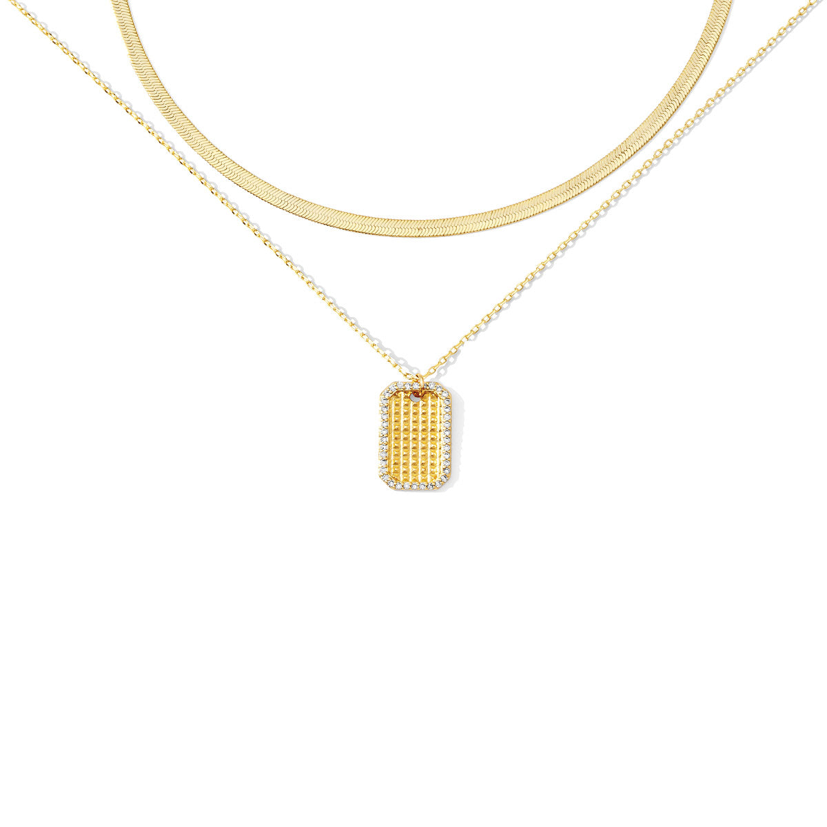 Layered Necklace With Textured Pave Pendant - Splendid Iris