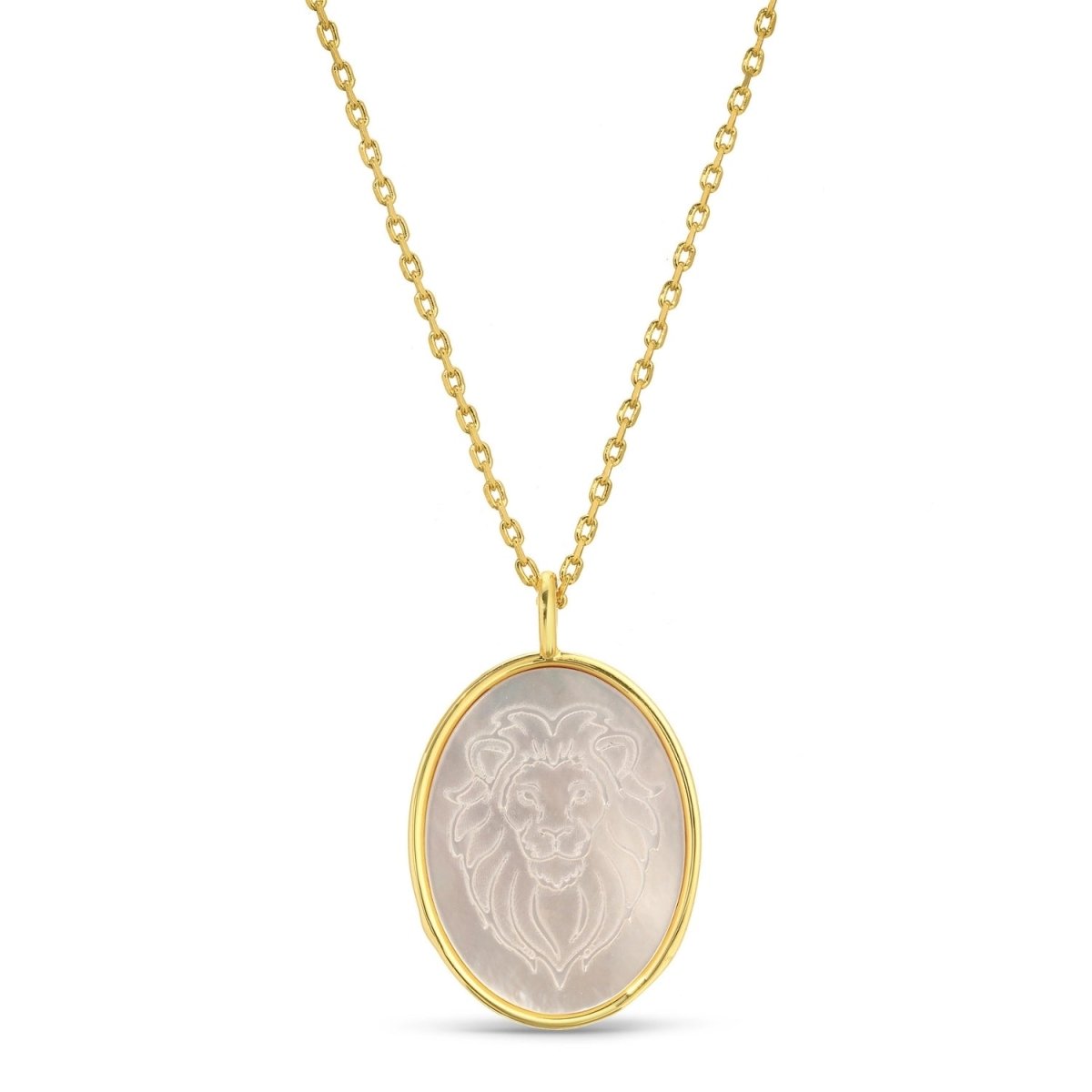Lion Etched Shell Oval Pendant Necklace - Splendid Iris