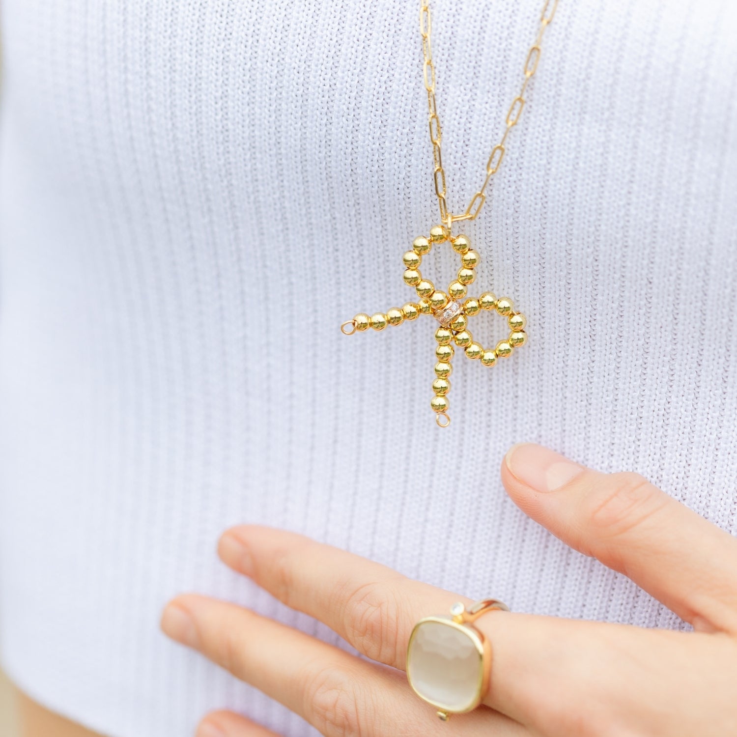 Long Beaded Bow Necklace - Splendid Iris