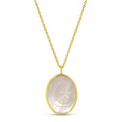 Moon and Star Etched Shell Oval Pendant Necklace - Splendid Iris