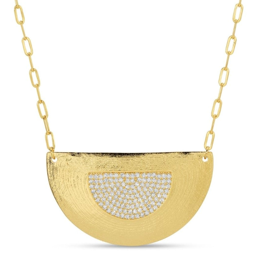 Pave Accented Semi - Circle Statement Necklace - Splendid Iris