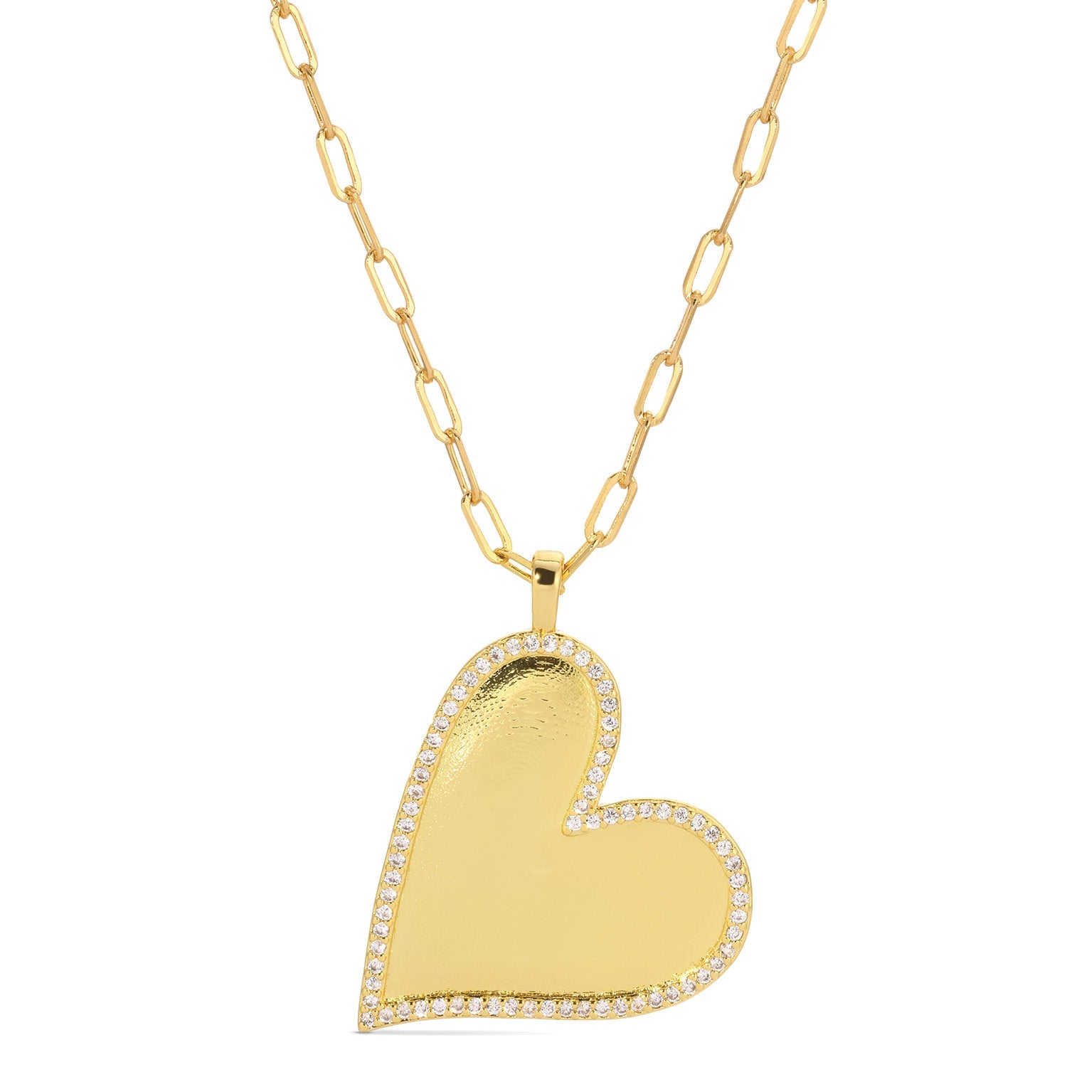 Pave Angled Heart Paperclip Chain Necklace - Splendid Iris