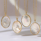 Paw Print Etched Shell Oval Pendant Necklace - Splendid Iris