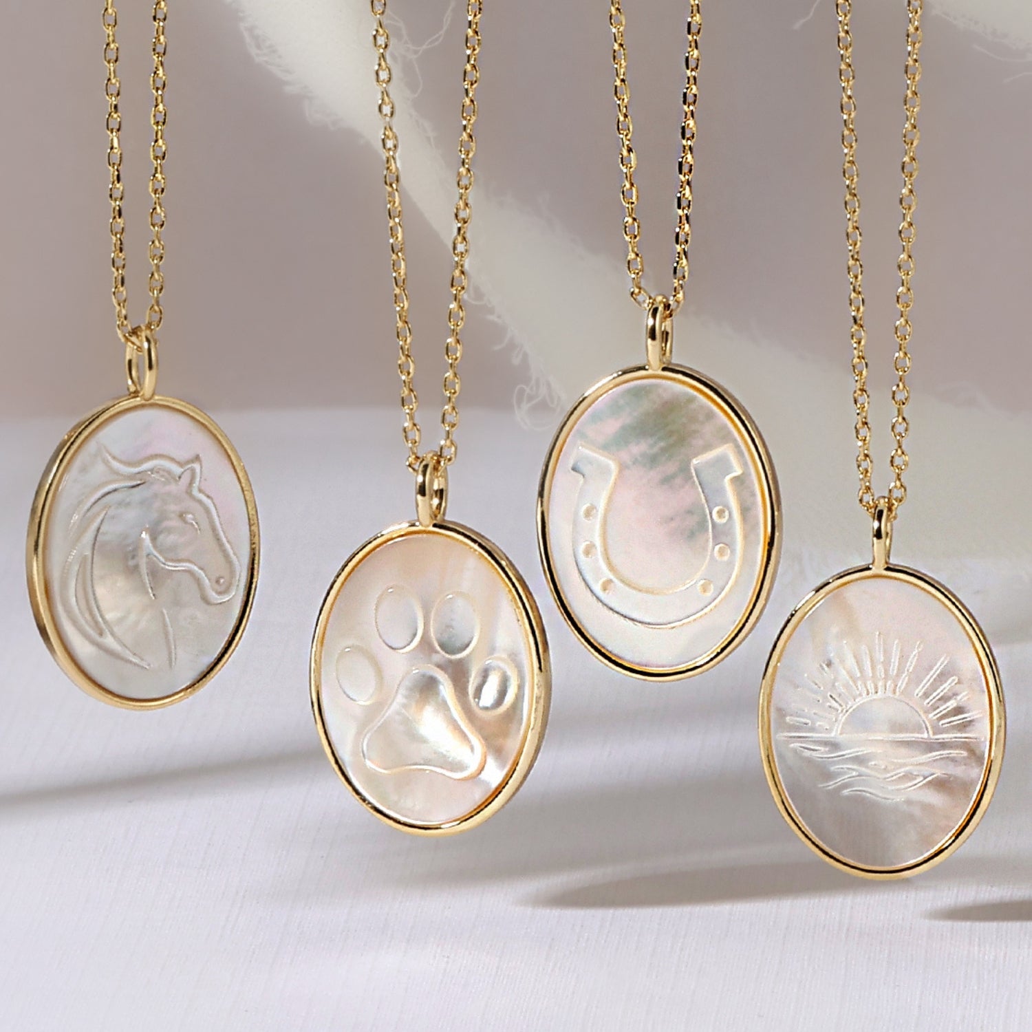 Paw Print Etched Shell Oval Pendant Necklace - Splendid Iris