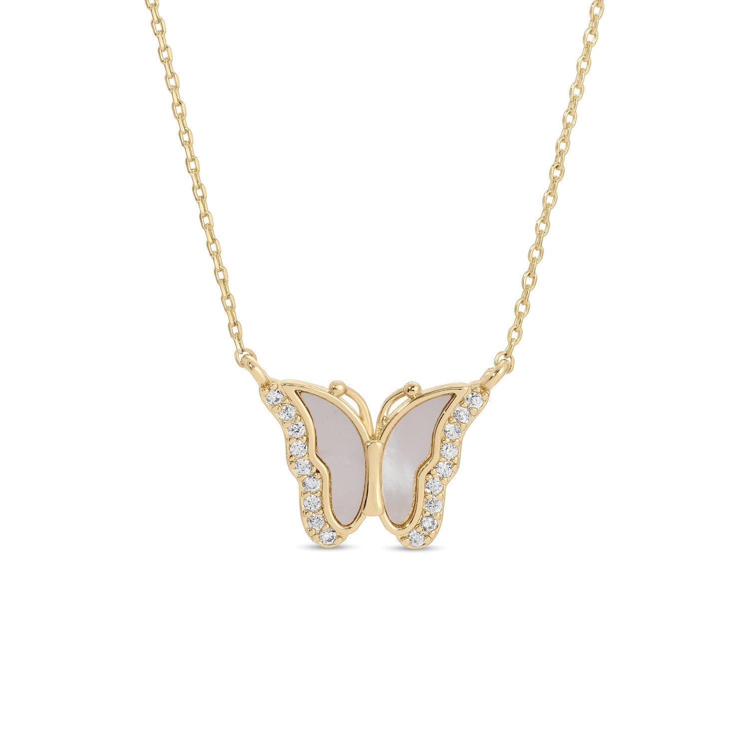 Sweet Shell Pave Butterfly Necklace - Splendid Iris