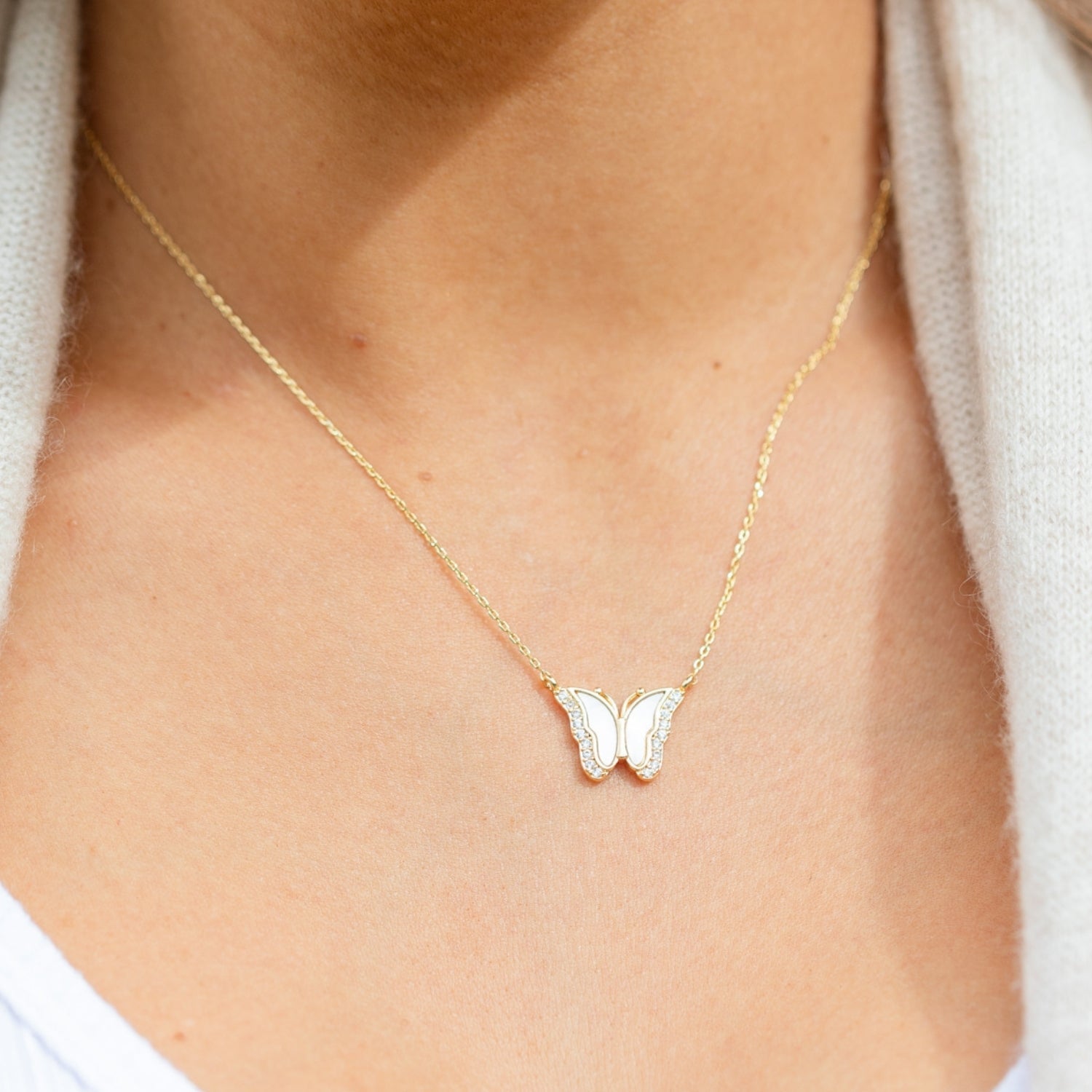 Sweet Shell Pave Butterfly Necklace - Splendid Iris