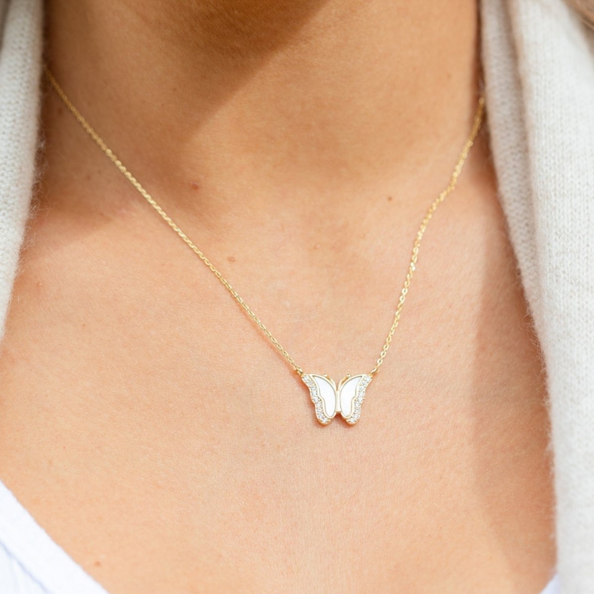 Sweet Shell Pave Butterfly Necklace - Splendid Iris
