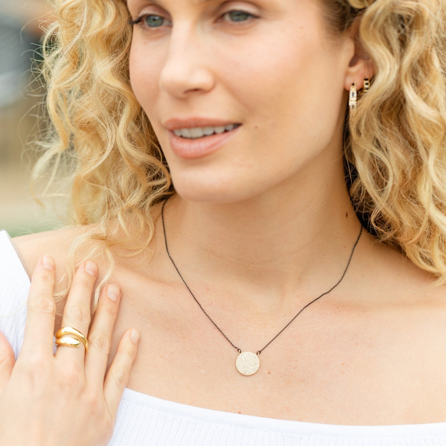Two-tone Pave Circle Necklace - Splendid Iris
