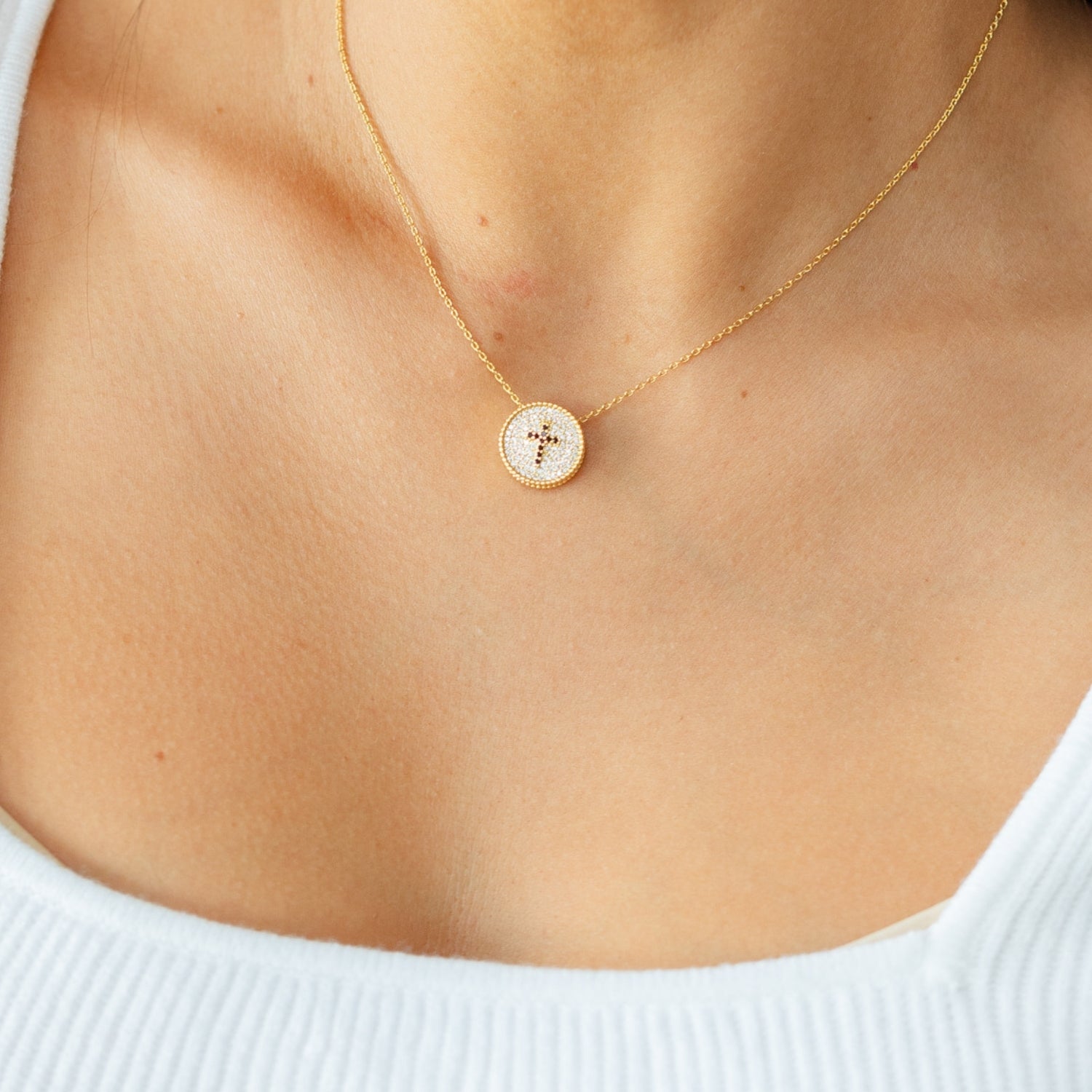 Cross Accented Pave Necklace - Splendid Iris