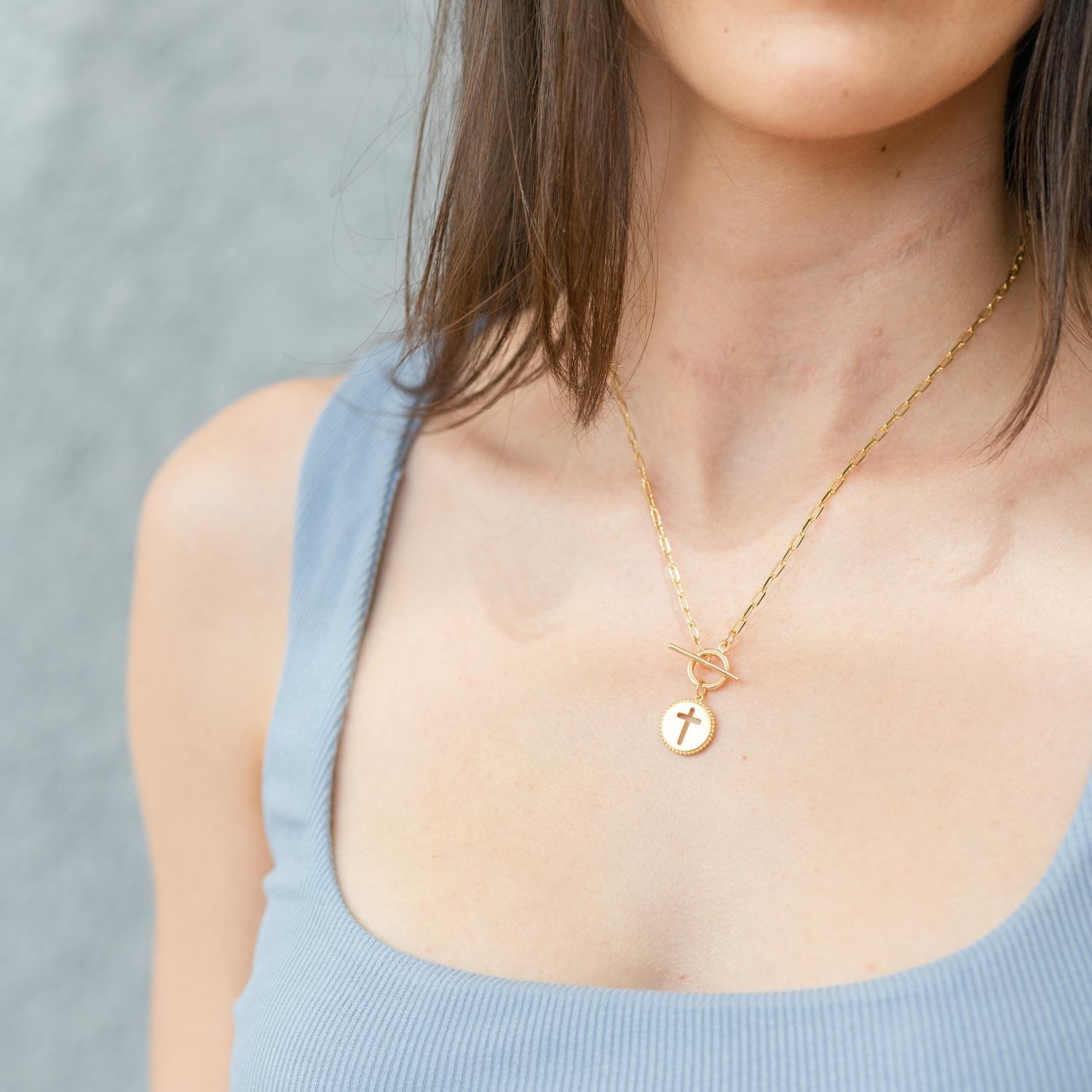 Cross Paperclip Toggle Necklace - Splendid Iris