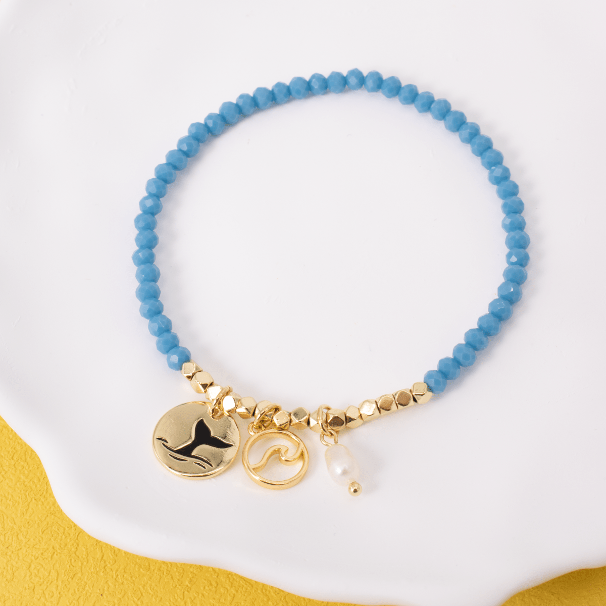 Whale's Tail and Wave Stretch Charm Bracelet - Splendid Iris