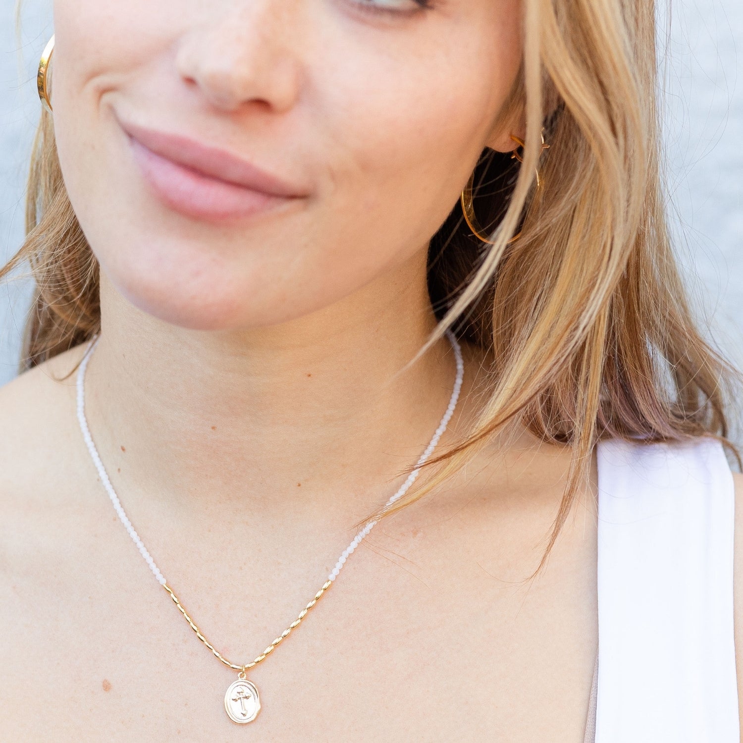 Delicate Stones w/Oval Cross Necklace - Splendid Iris