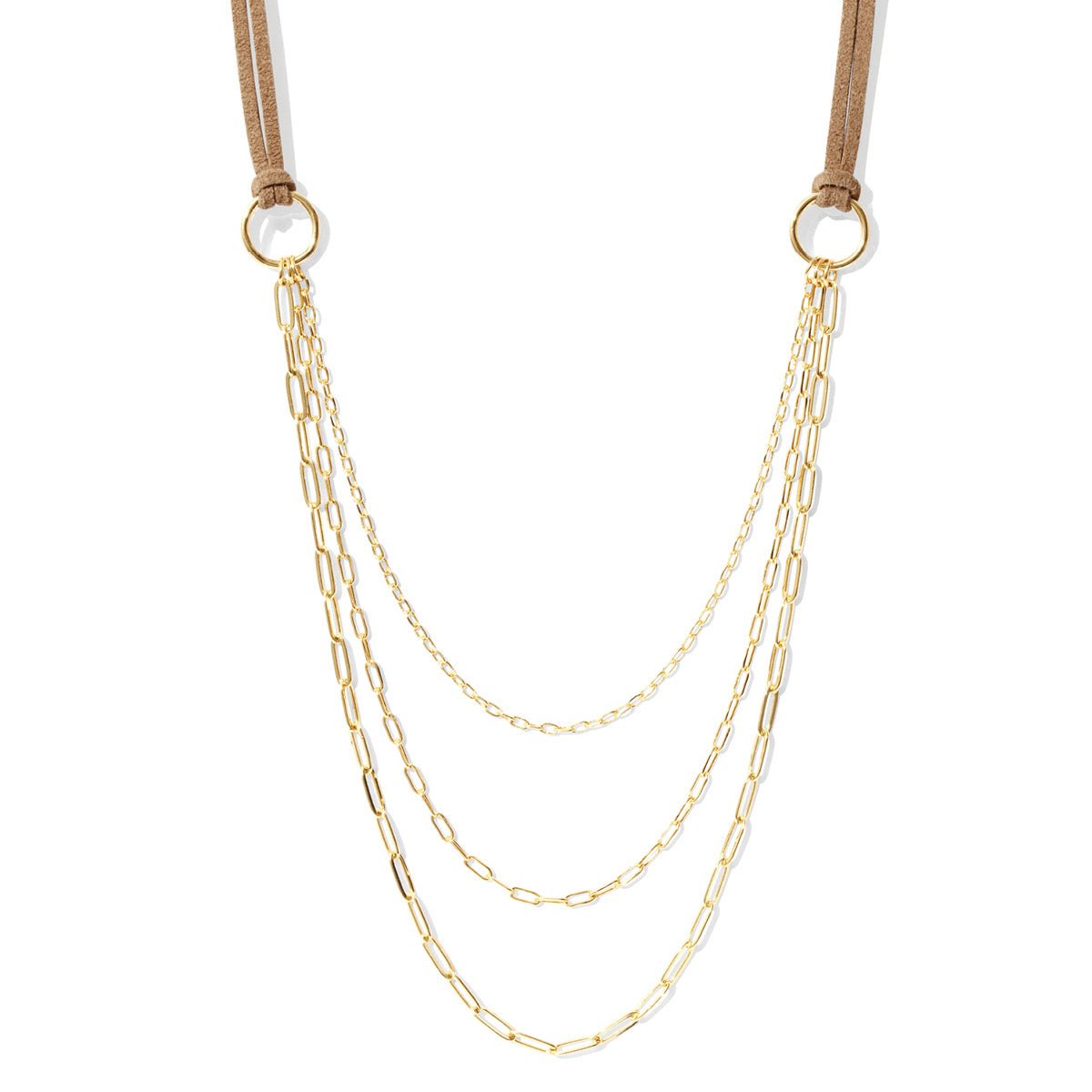 Triple Layer Suede Necklace - Graduating Link Chains - Splendid Iris