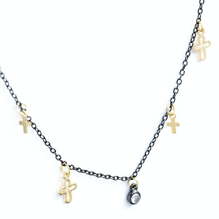 Delicate Cross 2-Tone Necklace - Splendid Iris