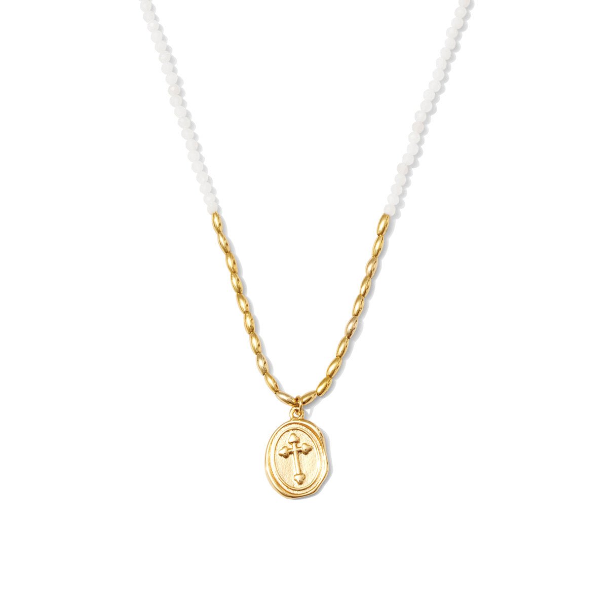 Delicate Stones w/ Oval Cross Necklace - Splendid Iris