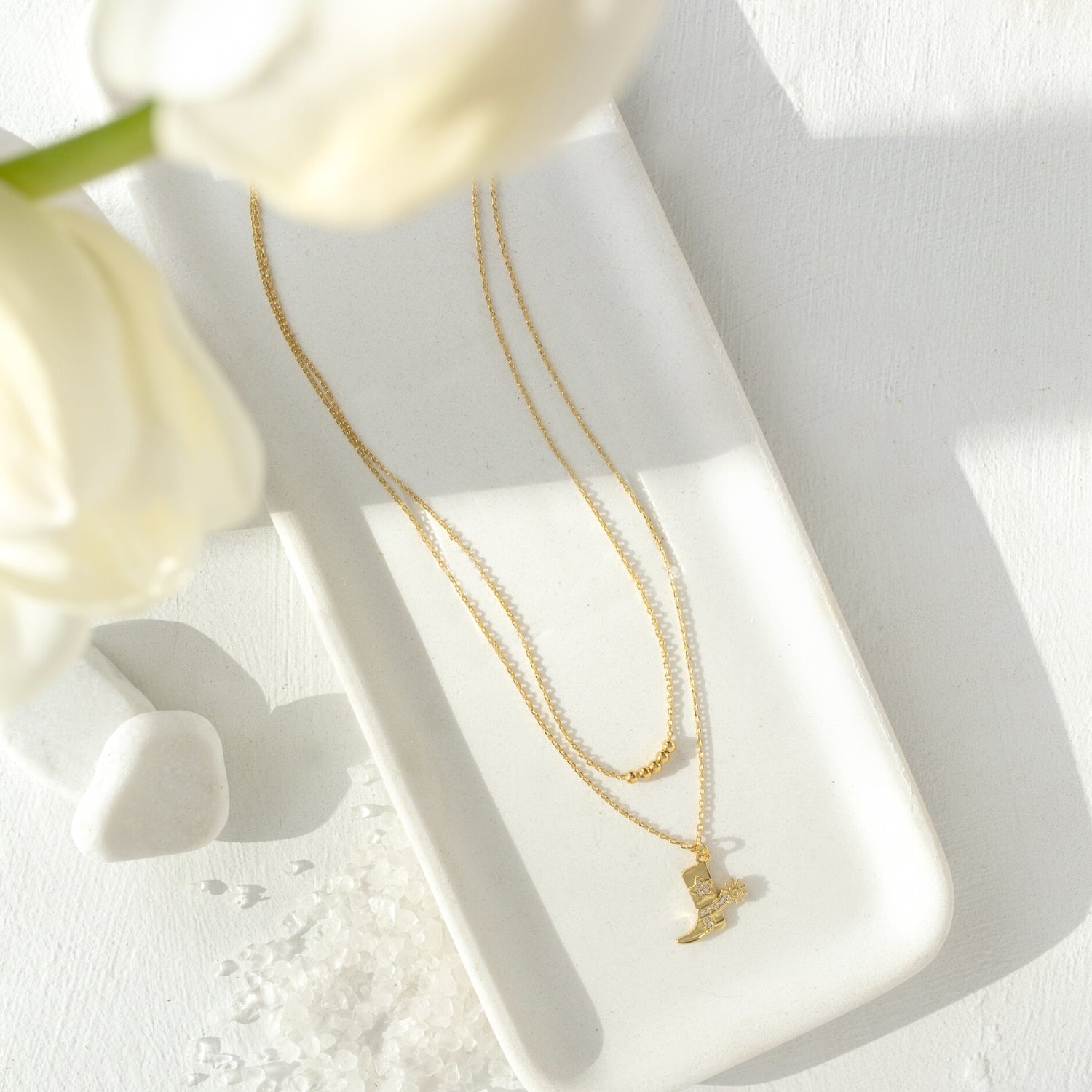 Glitzy Cowgirl Boot Double Necklace - Splendid Iris