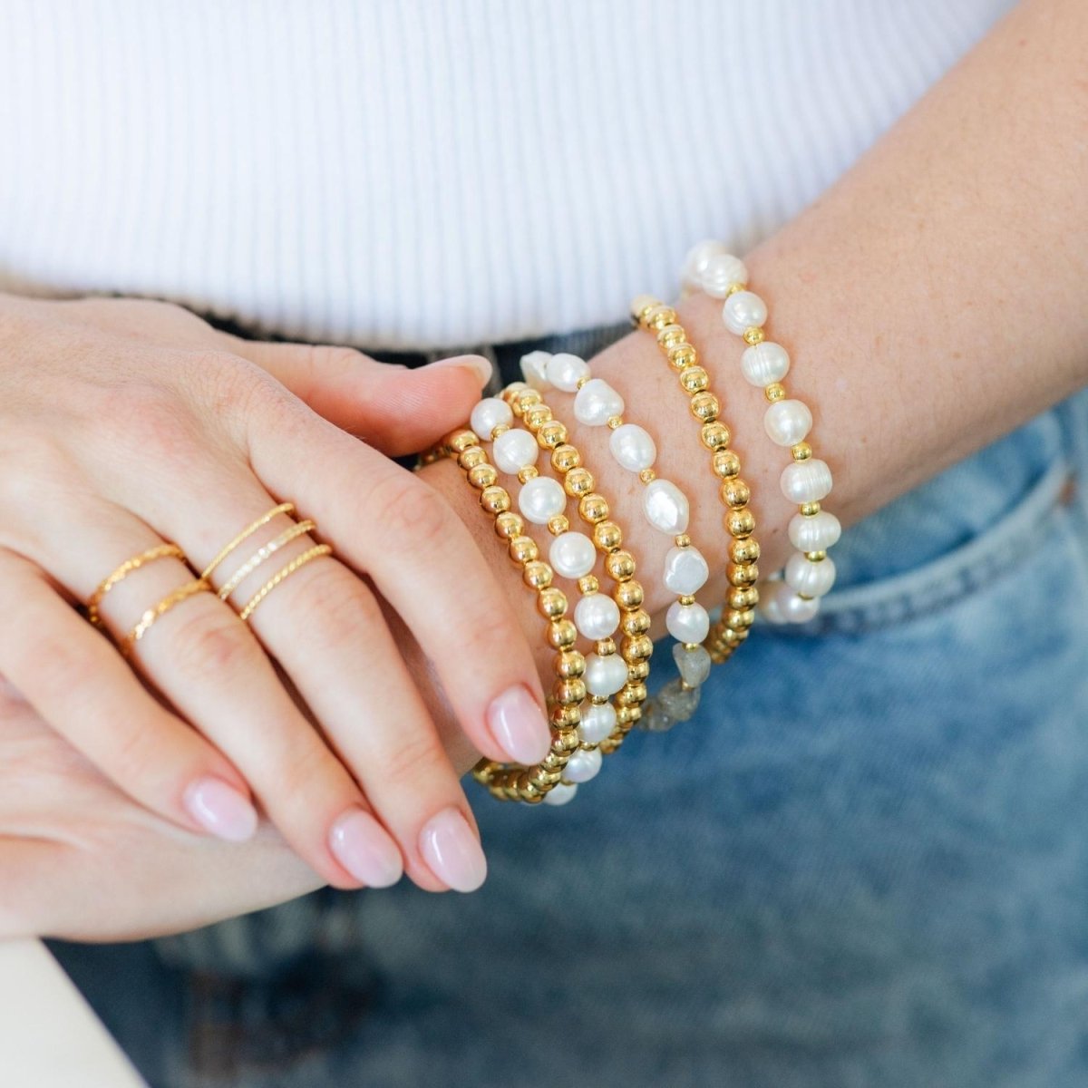 Set/3 Large Bead Stretch Bracelets - Splendid Iris