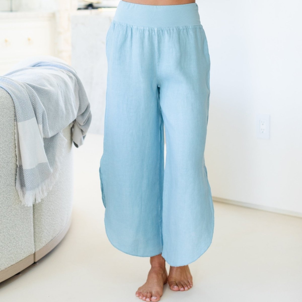 Linen Side Slit Pants - Splendid Iris