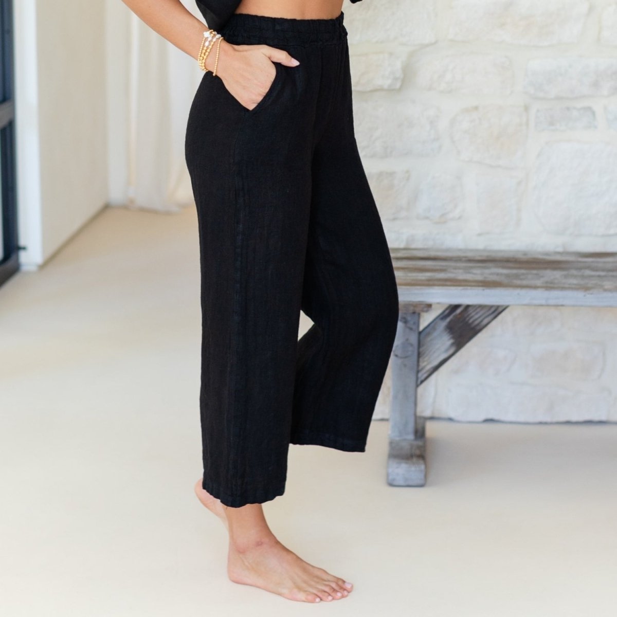 Linen Wide Cropped Pants - Splendid Iris