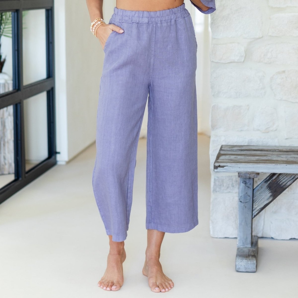 Linen Wide Cropped Pants - Splendid Iris