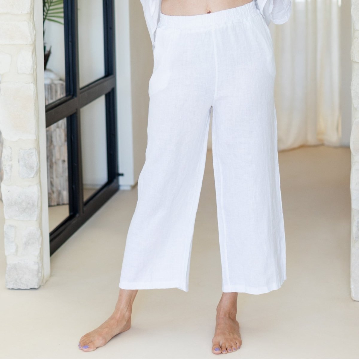 Linen Wide Cropped Pants - Splendid Iris