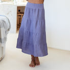 Linen Long Tiered Skirt - Splendid Iris