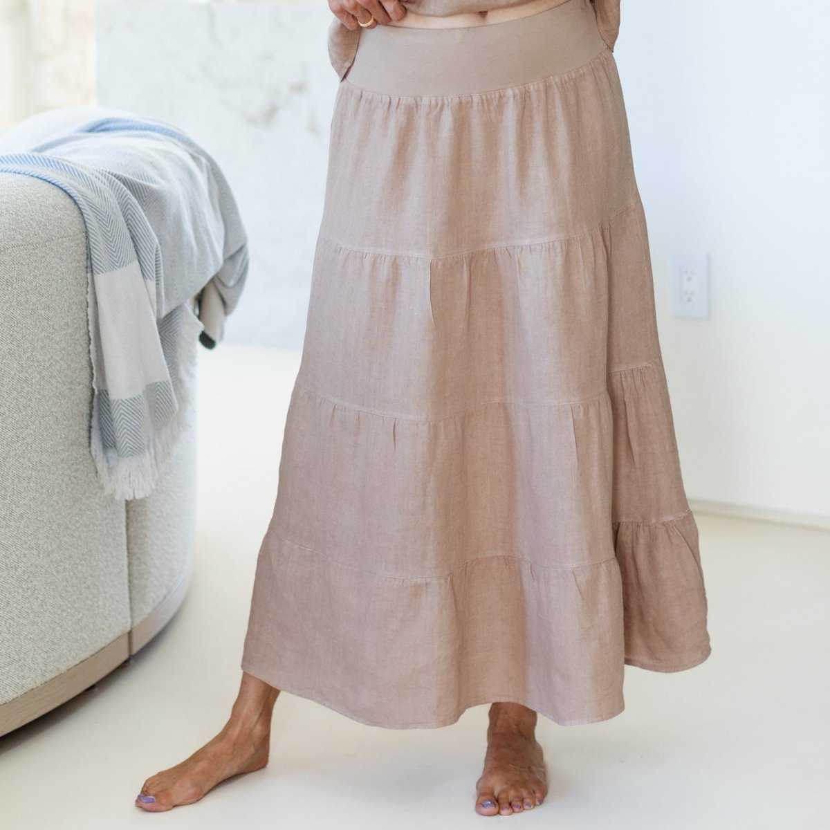 Linen Long Tiered Skirt - Splendid Iris