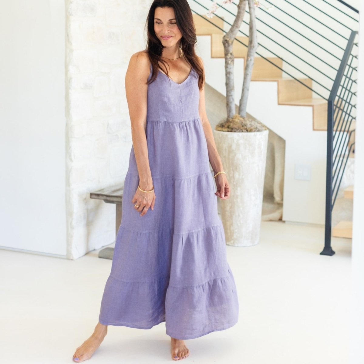 Long Tiered Spaghetti Strap Dress - Splendid Iris