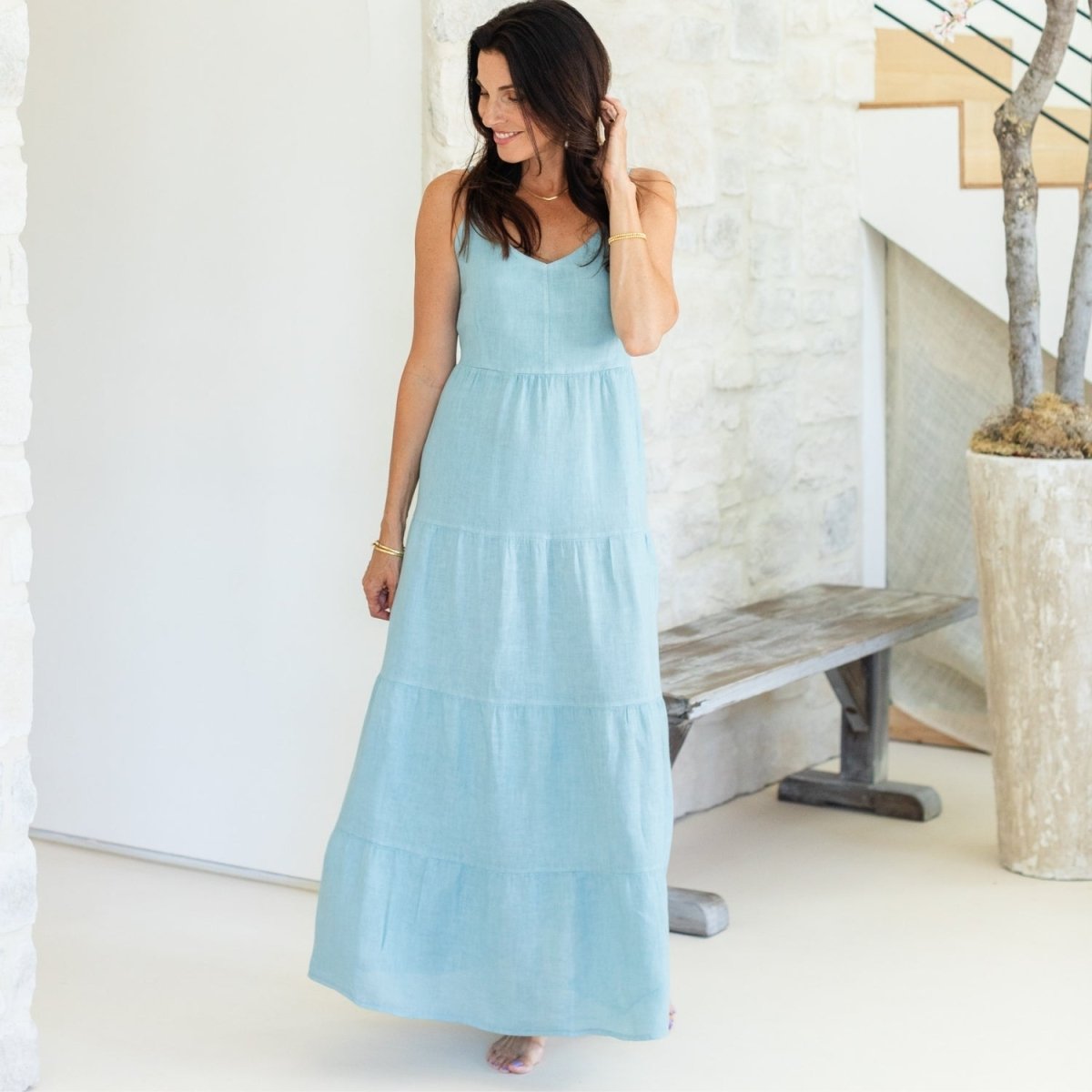 Long Tiered Spaghetti Strap Dress - Splendid Iris