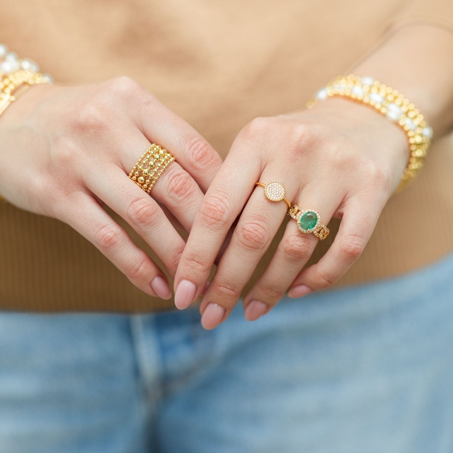 Pave Circle Delicate Adjustable Ring - Splendid Iris