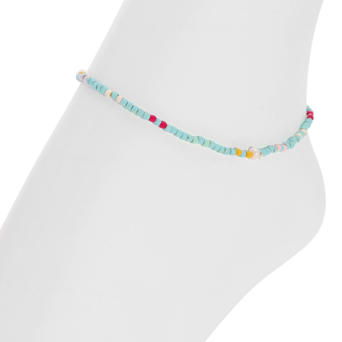 Stretch Seed Bead Pearl Anklets - Splendid Iris