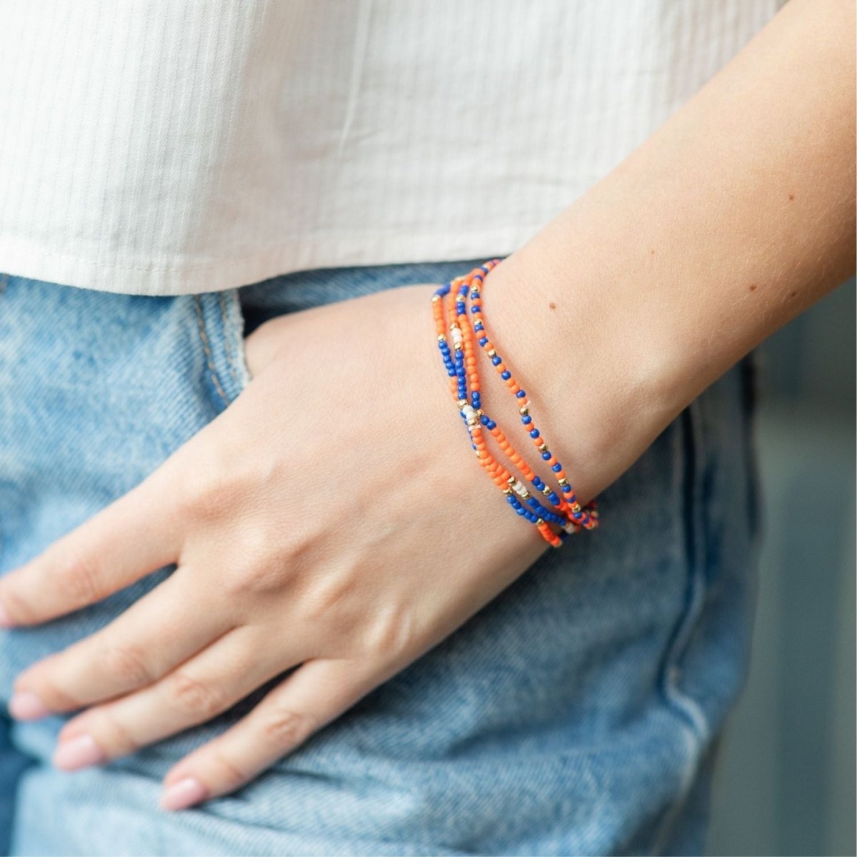 Set/4 Stretch Beaded Game Day Bracelets - Splendid Iris