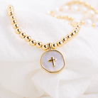 Cross Accented Shell Charm Stretch Bracelet - Splendid Iris