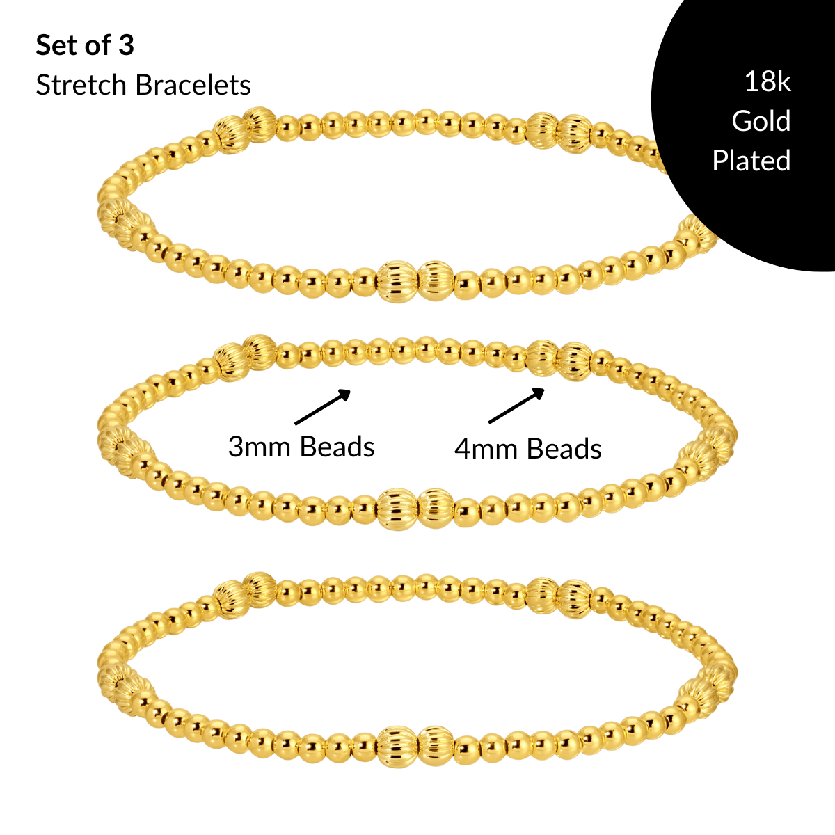 3mm Stretch Bead Bracelets with Textured Larger Bead Accents - Splendid Iris