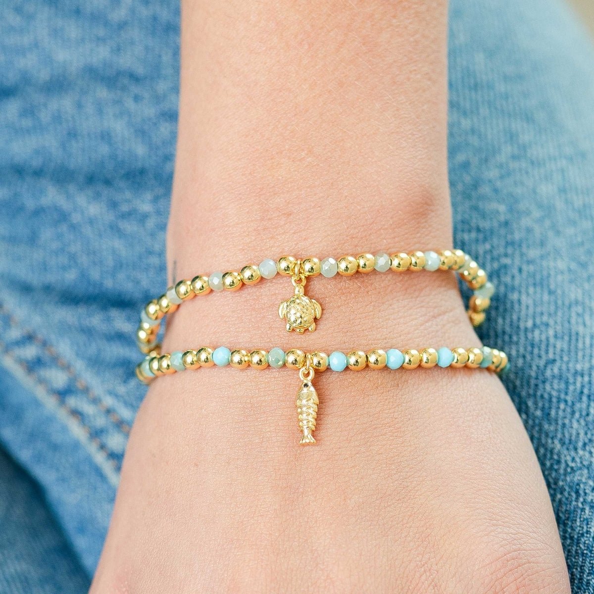 Fish Charm Beaded Stretch Bracelet - Splendid Iris