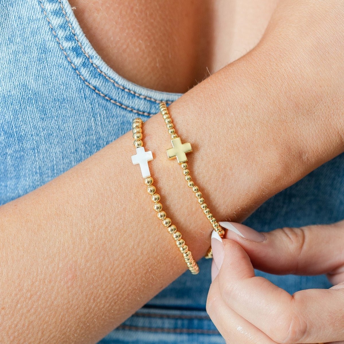 Single Gold Cross Beaded Bracelet - Splendid Iris