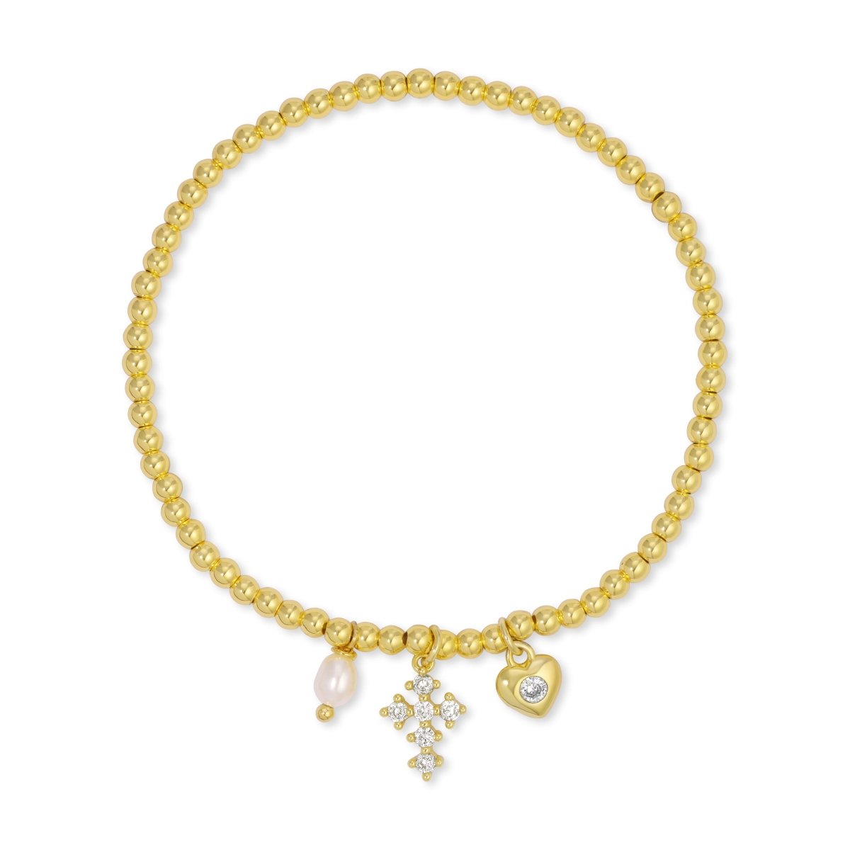 Gold Cross and Heart Charm Beaded Stretch Bracelet - Splendid Iris