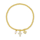 Gold Cross and Heart Charm Beaded Stretch Bracelet - Splendid Iris