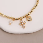 Gold Cross and Heart Charm Beaded Stretch Bracelet - Splendid Iris