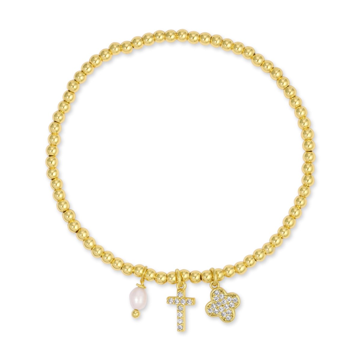 Classic Cross and Quatrefoil Charm Stretch Bracelet - Splendid Iris