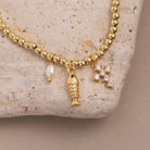 Gold Fish and Cross Charm Beaded Stretch Bracelet - Splendid Iris