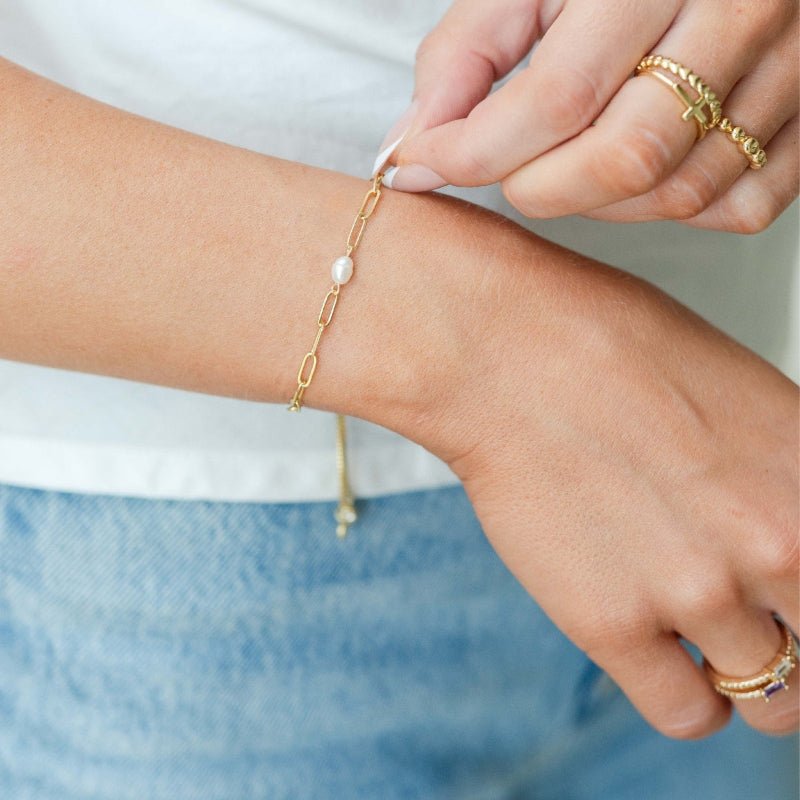 Delicate Link Chain Pearl Pulley Bracelet - Splendid Iris