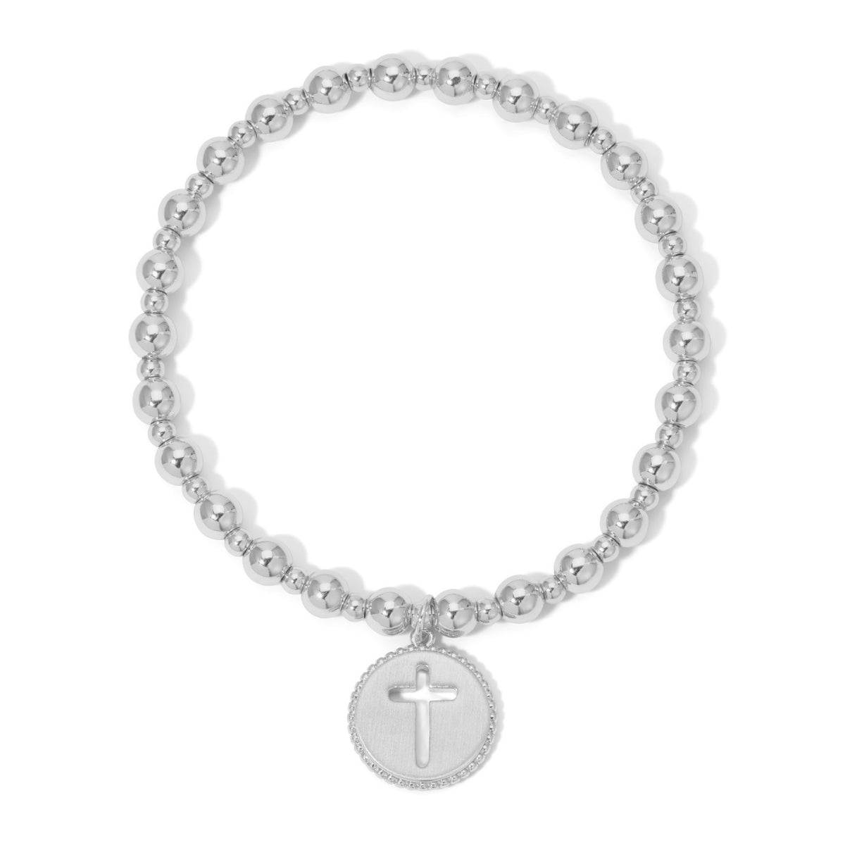 Beaded Stretch Bracelet with Cut-Out Cross Charm - Splendid Iris