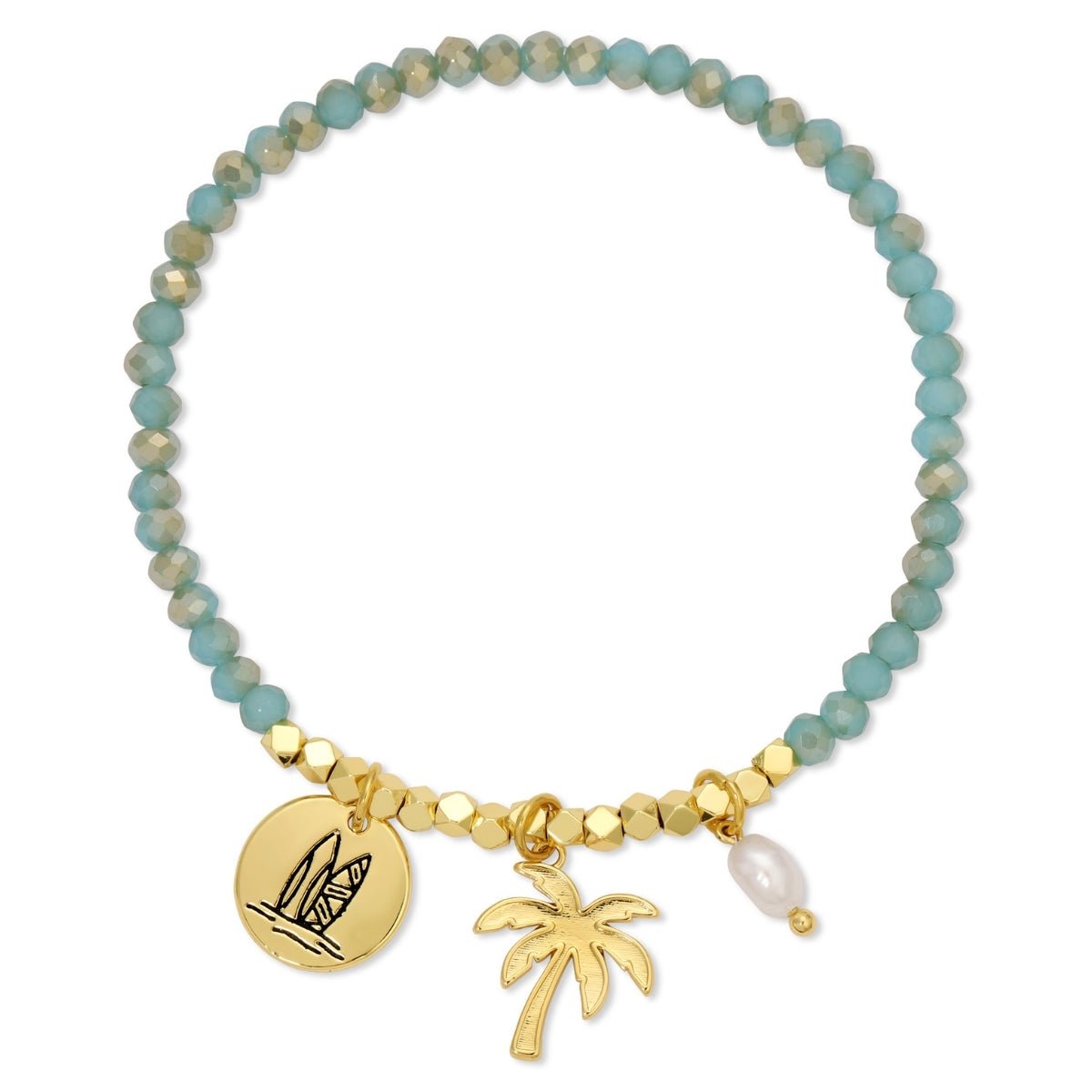 Surfboard and Palm Tree Stretch Charm Bracelet - Splendid Iris