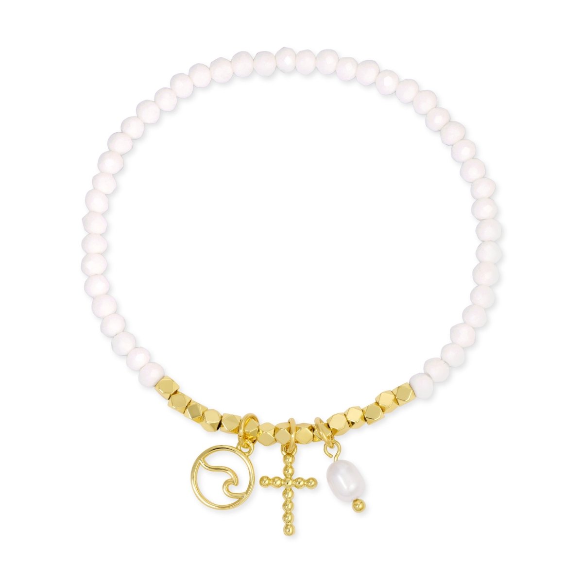 The Sacred Sea Stretch Bracelet with Wave and Cross Charm - Splendid Iris