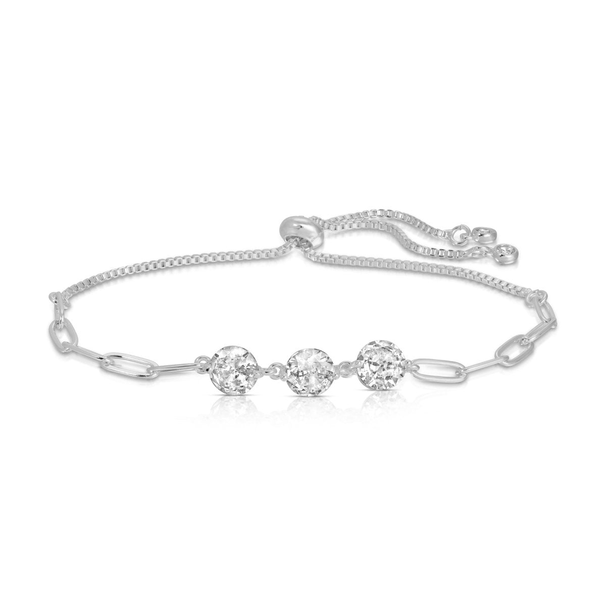 Triple Faux Diamond Paperclip Pulley Bracelet - Splendid Iris